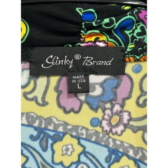 Slinky Brand  Open Front Colorful Paisley Cardigan Jacket Sz Large Boho Festival - Picture 5 of 10